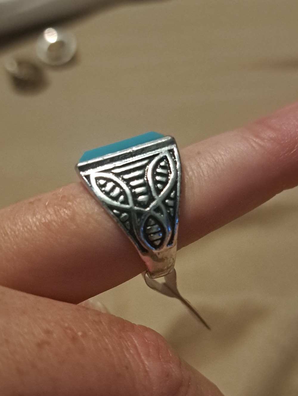 Turquoise Square Stone Signet Ring - Picture 2 of 4